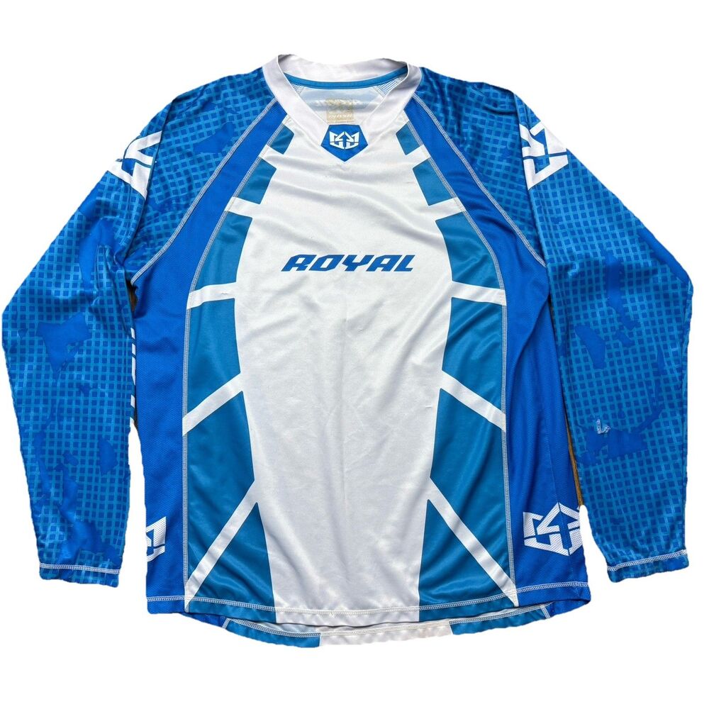 Royal Blue White Compression Shirt Mens Large Long Sleeve Athletic